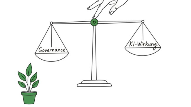 Führungskraft zwischen KI-Governance und KI-Wirkung – Illustration EU AI Act Unternehmen Schweiz Leanovation