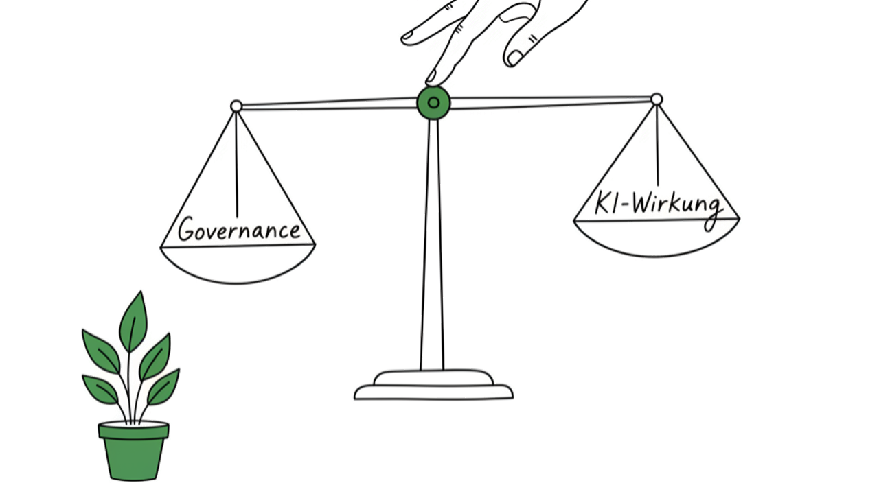 Führungskraft zwischen KI-Governance und KI-Wirkung – Illustration EU AI Act Unternehmen Schweiz Leanovation