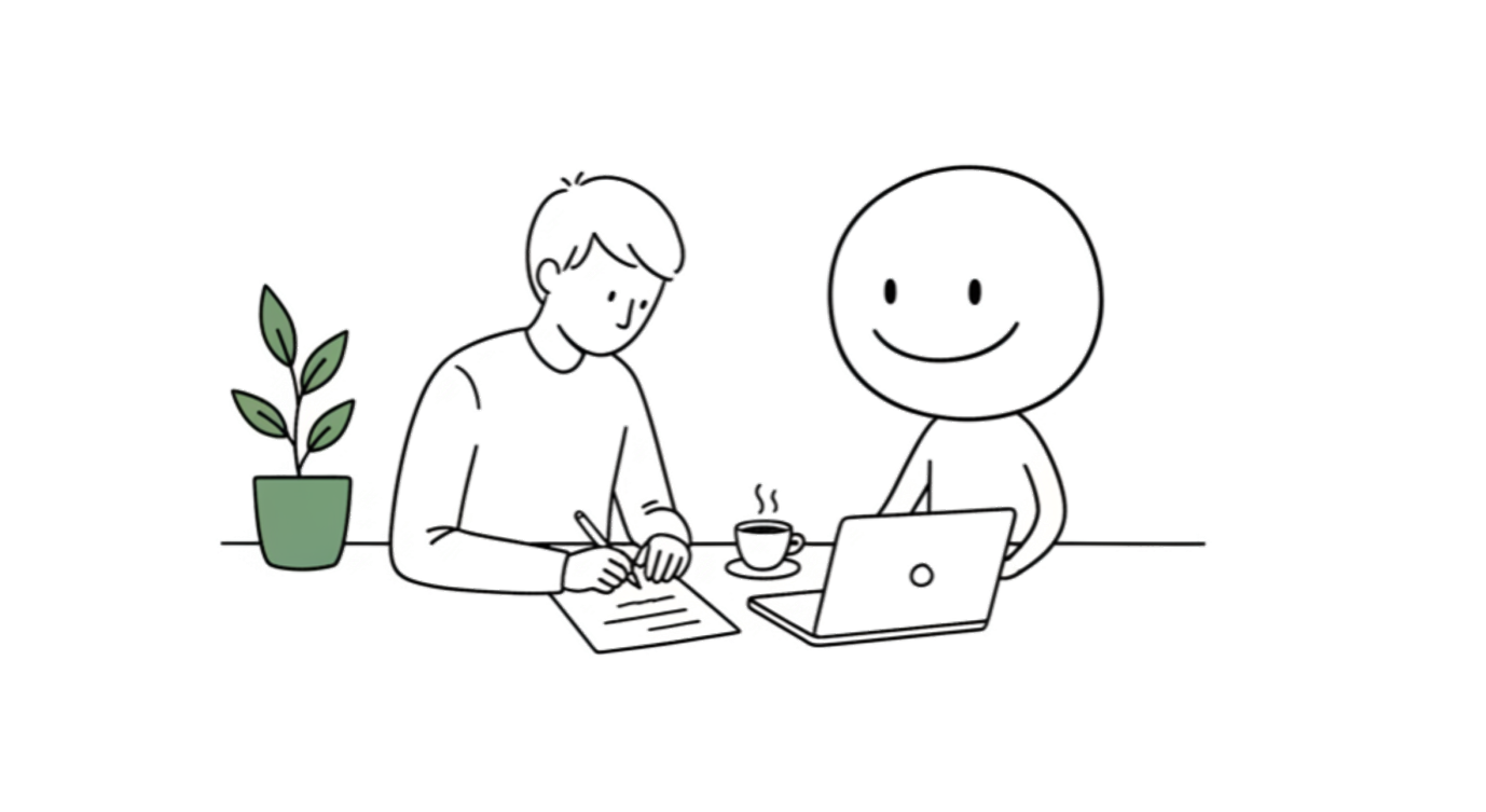 Führungskraft schreibt Jobbeschreibung für einen KI-Agenten im Unternehmen – Illustration Leanovation