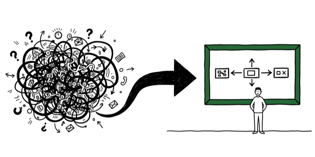 Chaos wird durch Visualisierung zu Klarheit – Illustration Visualisierung im Lean Management, Leanovation