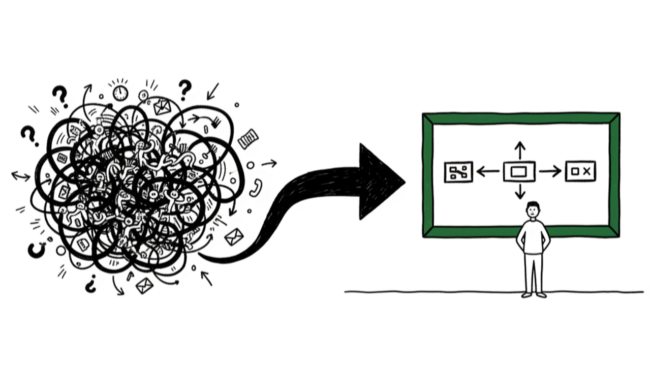 Chaos wird durch Visualisierung zu Klarheit – Illustration Visualisierung im Lean Management, Leanovation